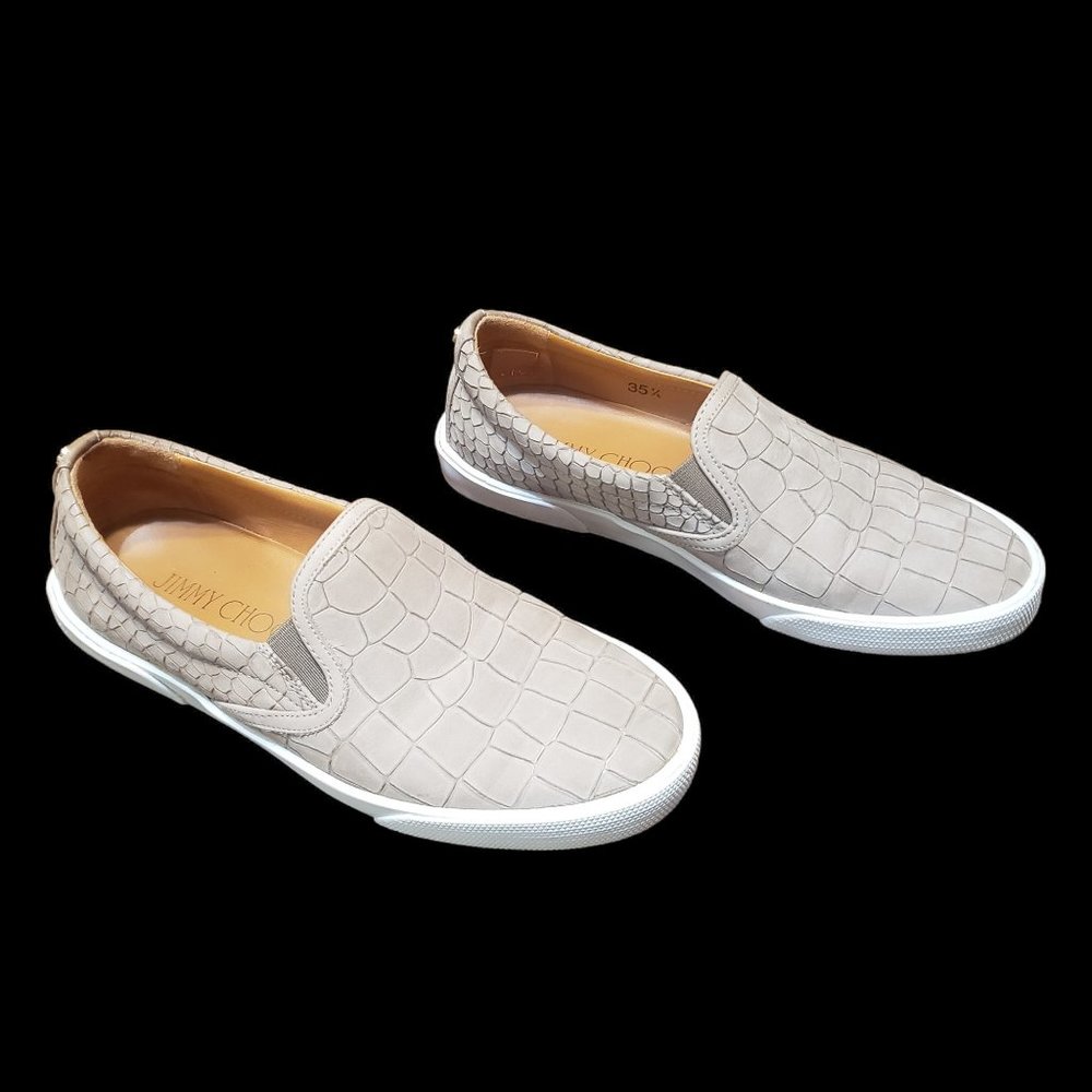 Jimmy Choo Croc Embossed Leather Slip on Sneakers